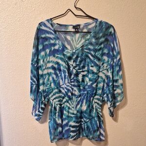 East 5th Blue and White Patterned Blouse